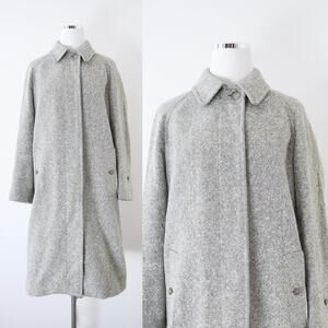 Vintage Burberry Women's Irish Tweed Car Coat Collared Overcoat